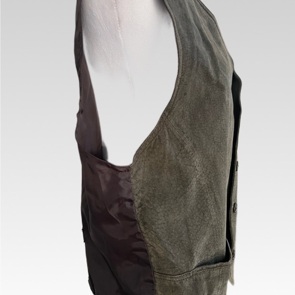 LEATHER Basic Editions Men's green olive Vest size L - Picture 4 of 6